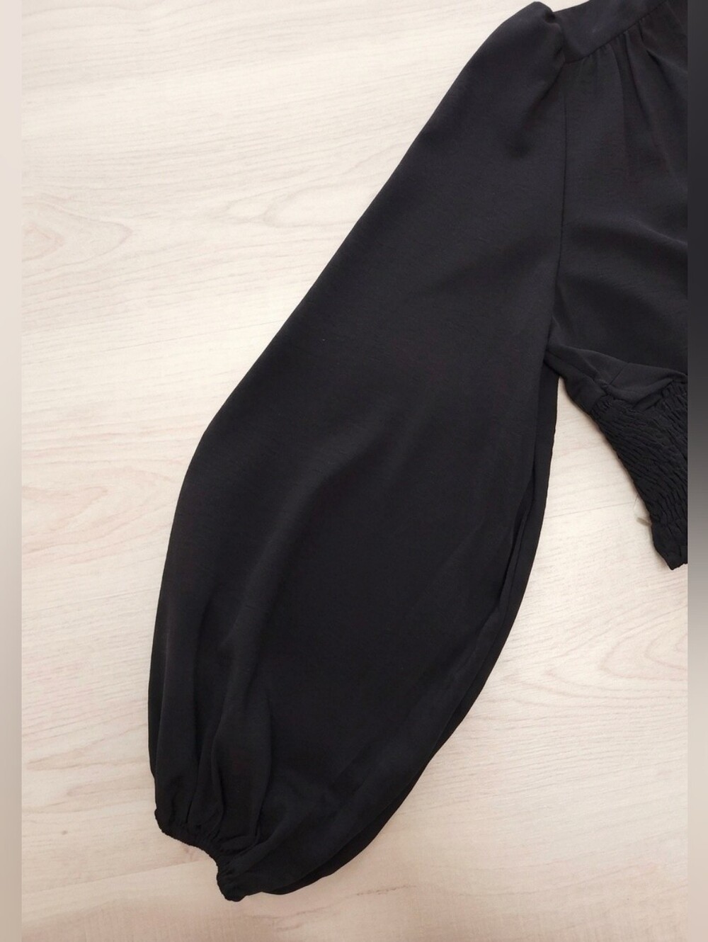 * NEW Chic Ruched Waist Lantern Sleeve Dress Black - Picture 7 of 12
